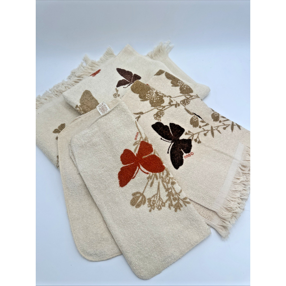 MCM Vintage Cannon Brown, Gold, w/Orange Butterfly Towel Set